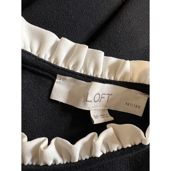 LOFT Dress 8P Long Sleeve Black Cream Collar Stretch Career Church Washable - Picture 8 of 12